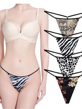 Women’s 4-Pack Printed Thong Set - Beige & Assorted Prints